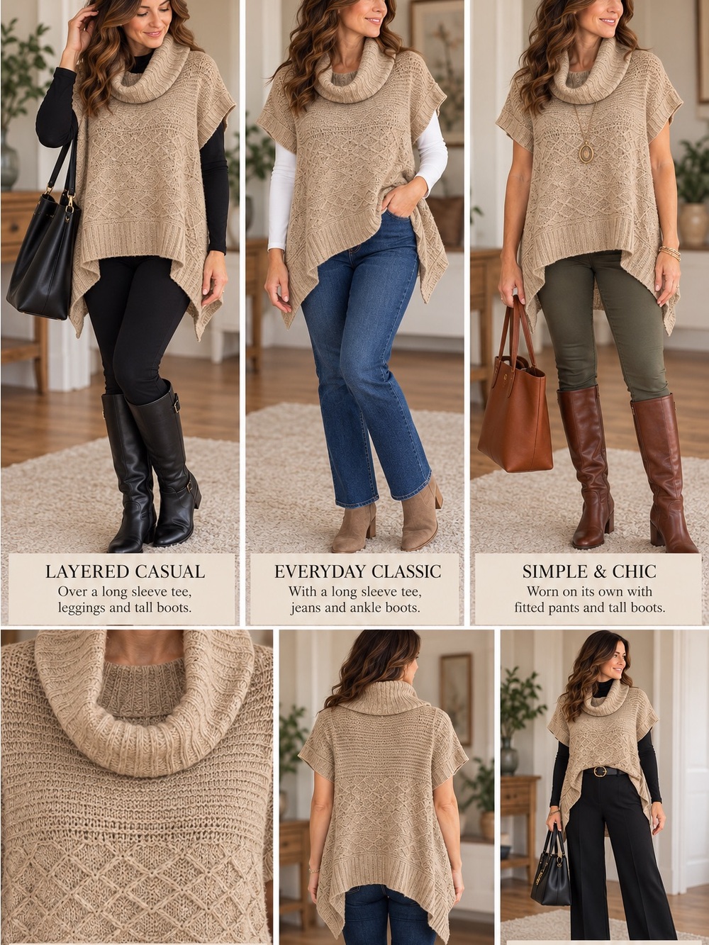 MOTH Anthropologie Cable Knit Cowl Neck Poncho Sweater M